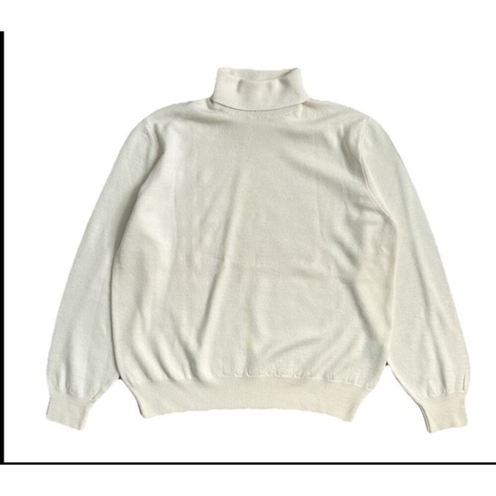 VTG Land’s End 100% Wool Women’s Knit Turtleneck Sweater Ivory Large Italy Made